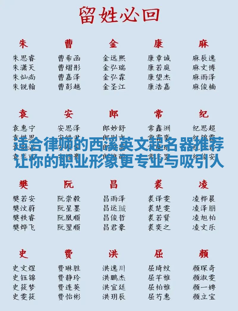 适合律师的西溪英文起名器推荐让你的职业形象更专业与吸引人 适合律师的西溪英文起名器推荐让你的职业形象更专业与吸引人